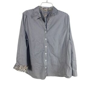 Chico's No Iron‎ Button Up Blouse Size 16 (3) Black White Striped Leopard